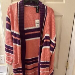 Women's Striped Cardigan Sweater - Pink and Purple